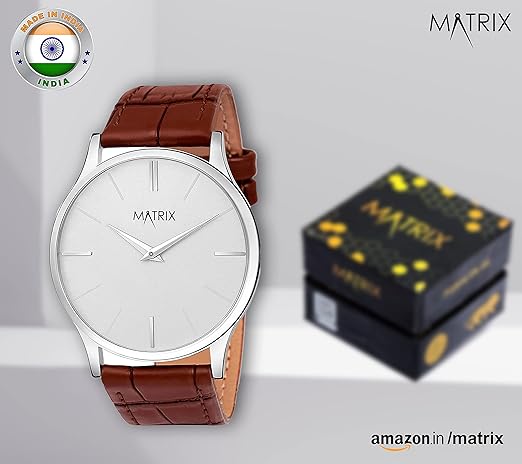 Matrix Men's Signature Two Hands & Cut Glass with Leather Strap Analog Watch