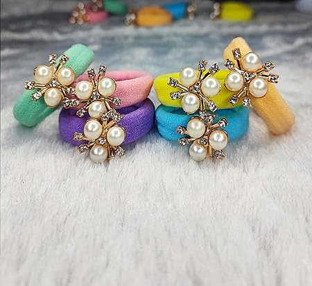 Elina Designer Pastel Color Ponytail Holder Fancy Luxury Pearl Beads Elastic Soft Cotton Rubber Bands for School Baby Girls/Women, Hair tie (Pack of 18)(Light pastel)