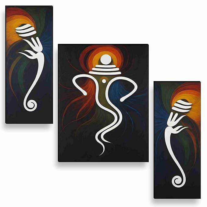 SAF Ganesha Paintings for Wall Decoration - Set Of 3, 3d modern art Painting for Living Room Large Size with Frames for Home Decoration, Hotel, Office painting 50.8 cm x 30.48 cm A-JM-36046