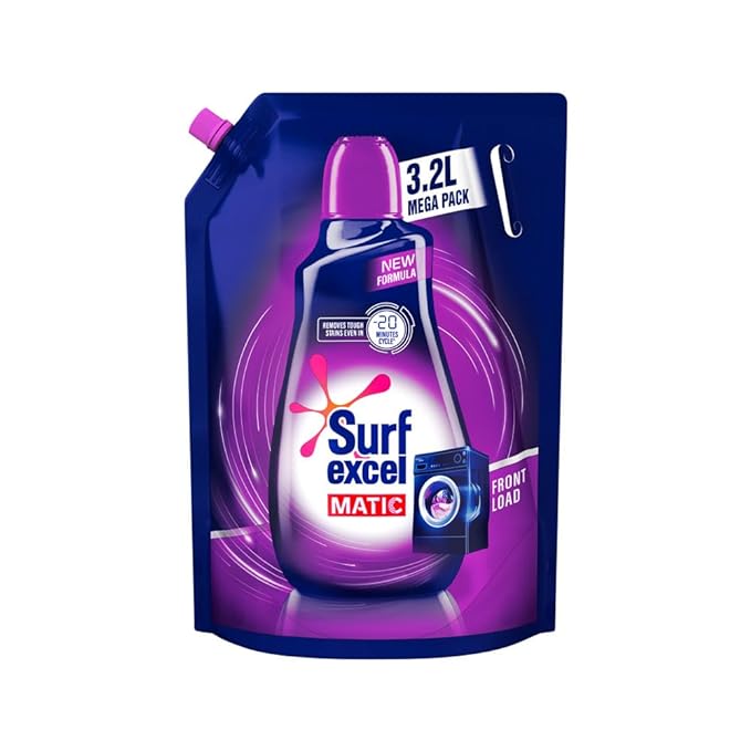 Surf Excel Matic Front Load Liquid Detergent 3.2 L Refill, Designed for Tough Stain Removal on Laundry  Designed for Tough Stain Removal on Laundry in Washing Machines - Mega Pack