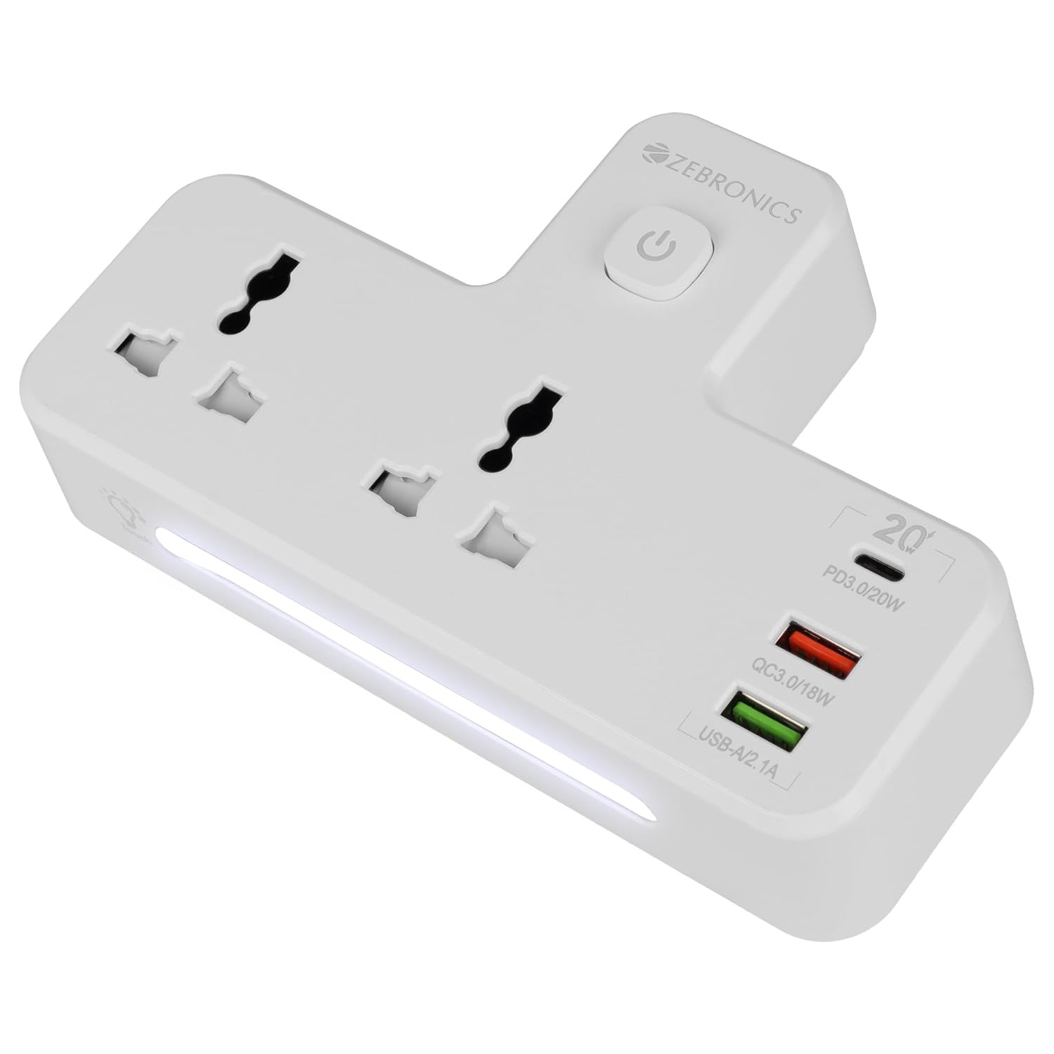 ZEBRONICS Power Plug 23, Multi Plug Extension Board, 2500 Watts, 10 Amps, QC 3.0 18W, 1x Type C PD Port (20W), 2X Universal Socket, 2X USB Port, Night Lamp,...