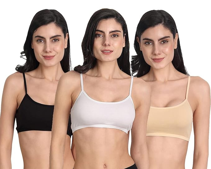 Aimly Women's Cotton Non-Padded Non-Wired Low Coverage Sports Bra Pack of 3