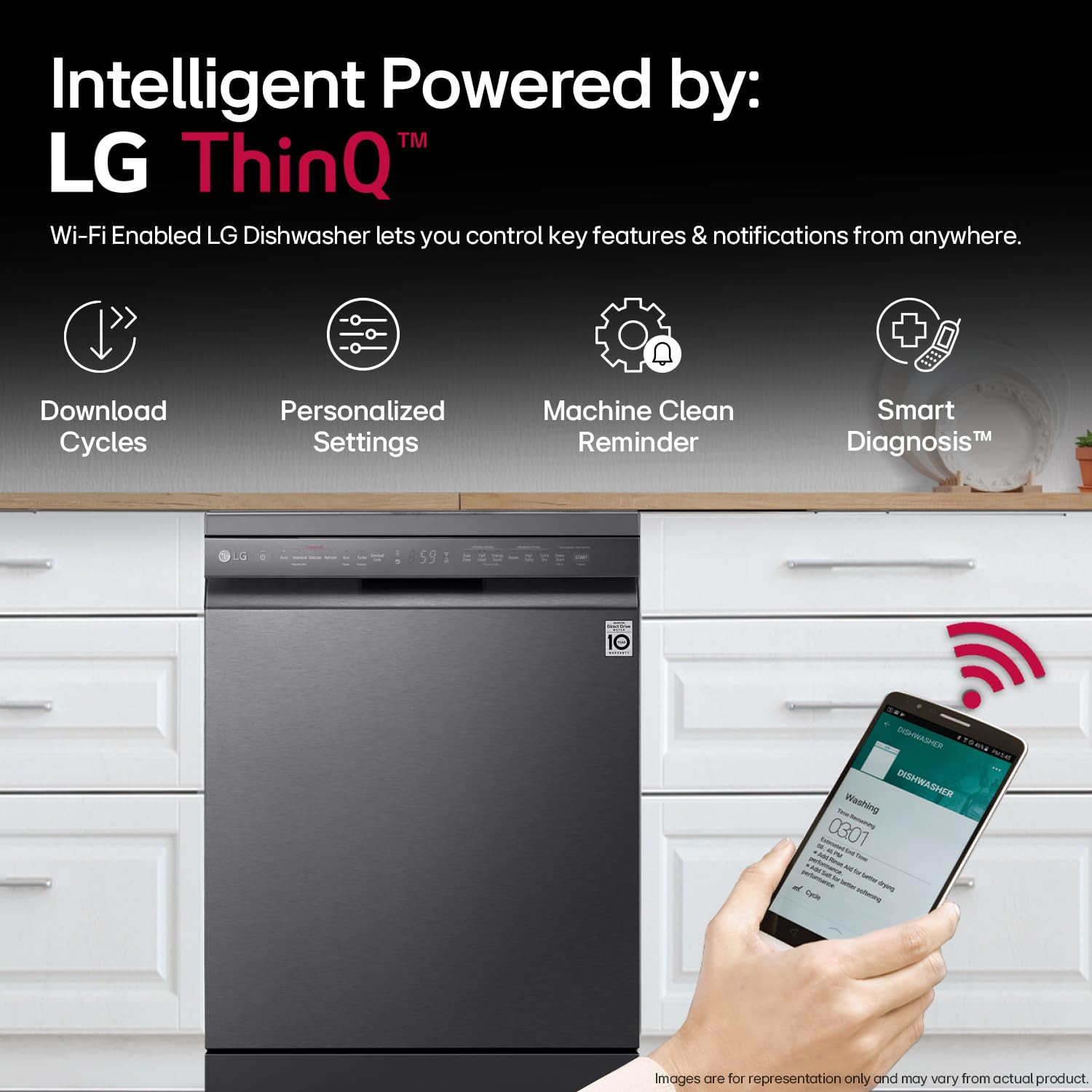 LG 14 Place Setting Free Standing Dish Washer with TrueSteam, QuadWash, EasyRack Plus, Wi-Fi Enabled (DFB424FM, Matte Black, Inverter Direct Drive Motor)