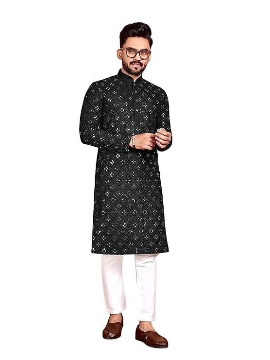XEPON Latest Pure Soft Cotton Kurta for Men with Embroidery Mirror Work