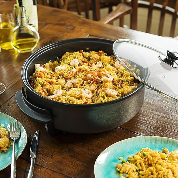 DailyDwell Non Stick Electric Multipurpose Cooker Pan Pizza Maker with Unbreakable Lid, 36 cm, Black Pizz