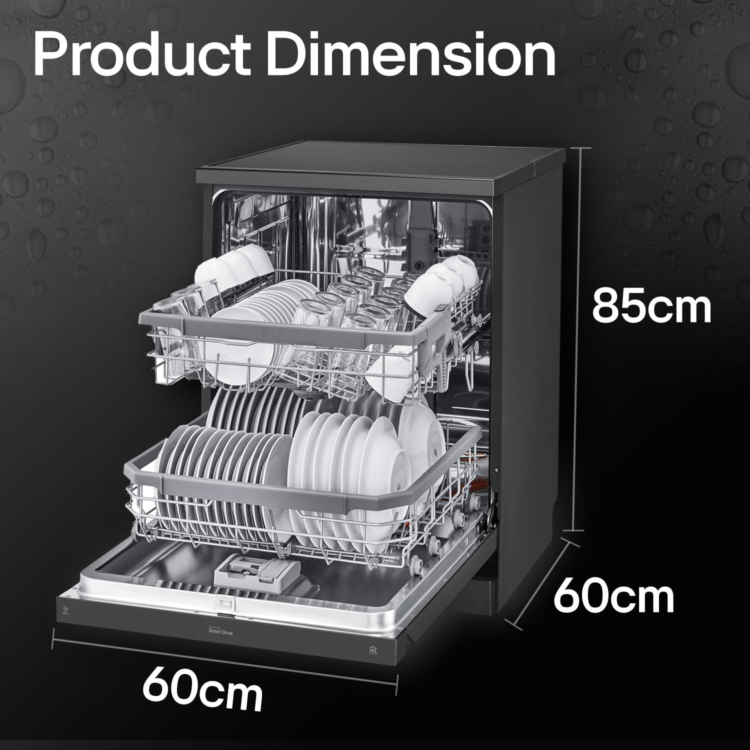 LG 14 Place Setting Free Standing Dish Washer with TrueSteam, QuadWash, EasyRack Plus, Wi-Fi Enabled (DFB424FM, Matte Black, Inverter Direct Drive Motor)