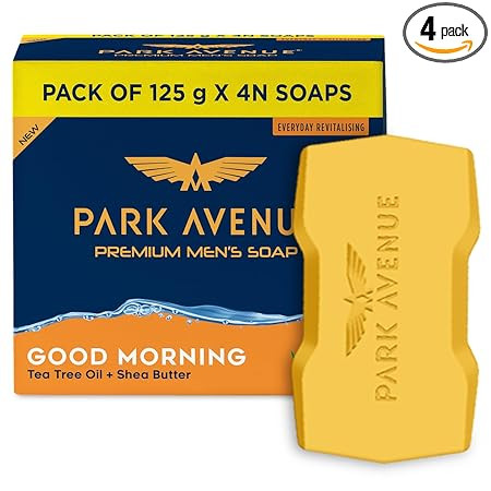 Park Avenue Premium Men’s Soaps for Bath – Good Morning | 125g (Pack of 4) | Enriched with Tea Tree Oil & Shea Butter | Grade 1 Soap | For All Skin Types