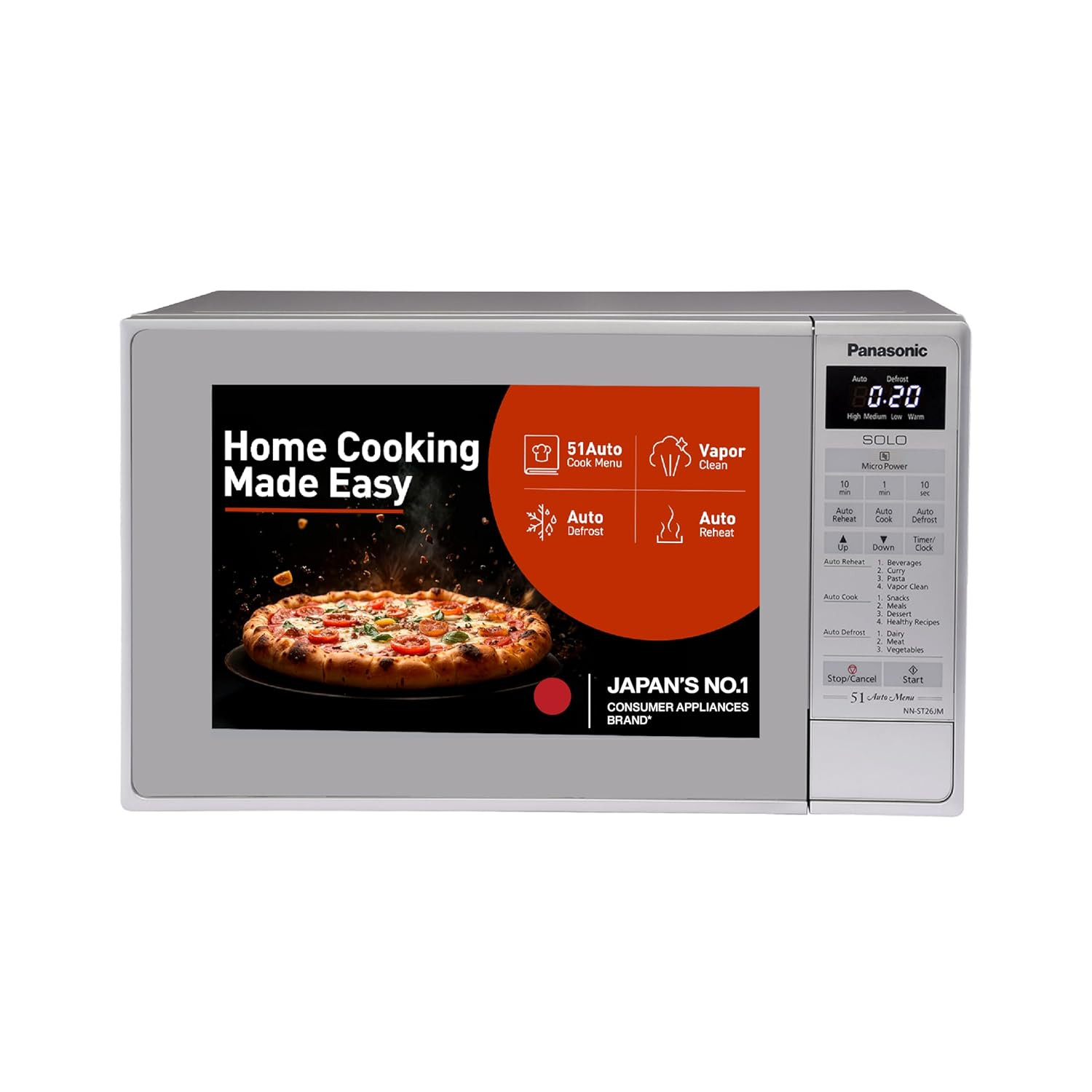 Panasonic 20 L Solo Microwave Oven (NN-ST26JMFDG, Silver, Stainless steel cavity with 51 Auto cook Menus)