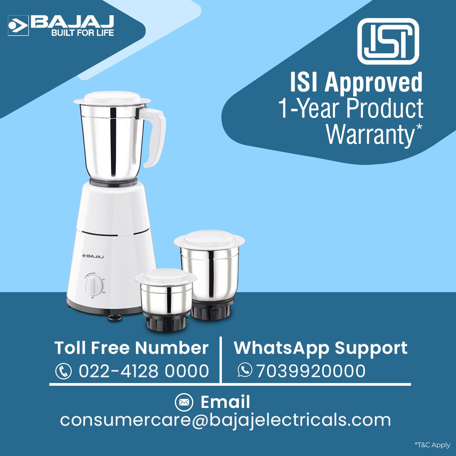 Bajaj 500 Watt GX-1 Mixer Grinder with 3 Jars- white