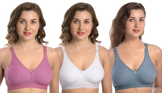 MiEstilo Women's Cotton Blend Non-Padded Wirefree T-Shirt Bra Combo