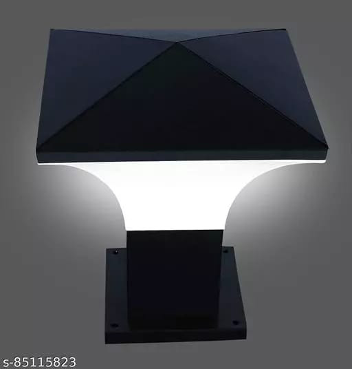 KINIS Modern Shape Pole Lamp/Gate Light/Outdoor Lamp/Outdoor Light/Pillar Light for Outdoor Home , Hut Top Design, Black and Milky, Pack of 1