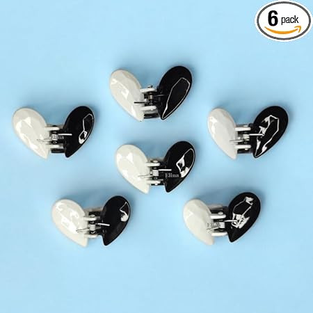 Elina Black White Duotone Heart Butterfly Hair Claw Clutcher Mini Small Cute Clips Fancy Designer Premium Trendy look for Girls and Women (6 Pcs)(Black and White)