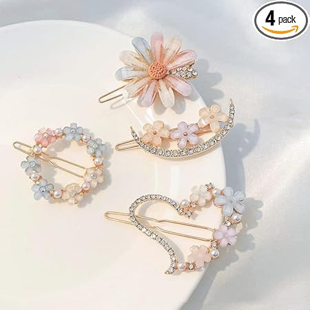 Elina 4 Pcs Stylish Korean Design Lock Hair Clip Flower Latest Claw Pins Accessories Set Fancy Decorative Wedding Use for Women, Girls (4 Pcs), Multicolour