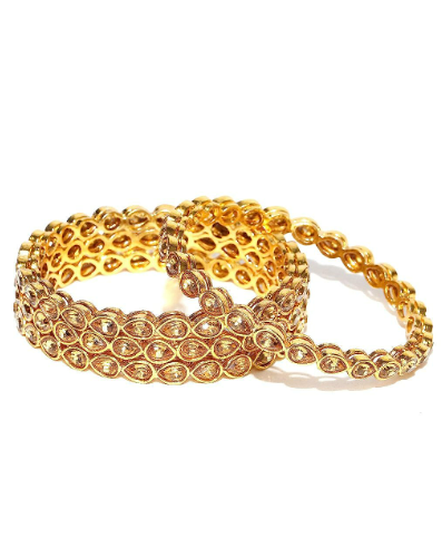 New gold polish kundan studded copper Bangle set