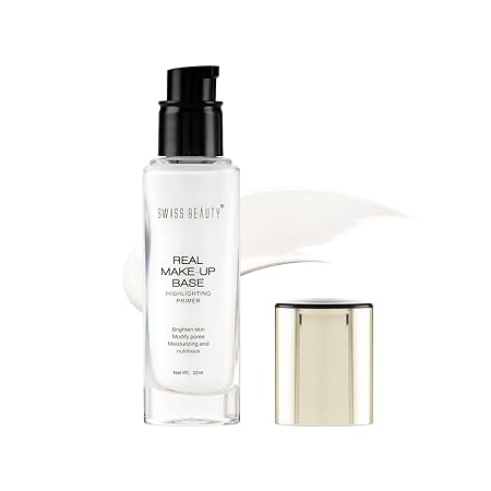 Swiss Beauty Real Makeup Base Highlighting Primer| Skin-Hydrating Poreless Primer With Natural Glow Finish For Face Makeup |Shade - Golden-Tint, 32Ml