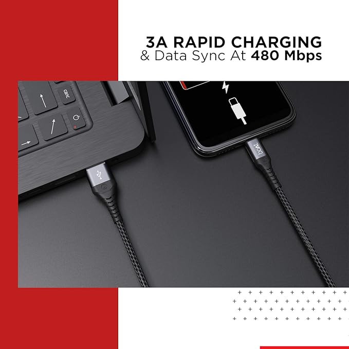 boAt Type C A550 Type-C Stress Resistant,Tangle-Free,Sturdy Cable with 3A Rapid Charging & 480mbps Data Transmission,10000+ Bends Lifespan & Extended 1.5m Length(Mercurial Black)