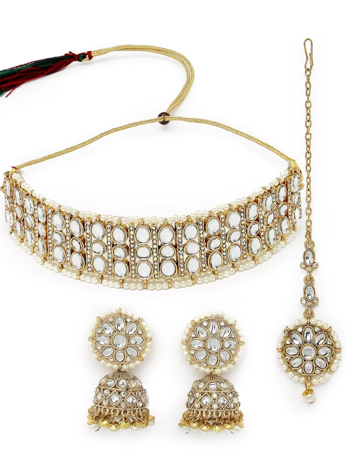 Sukkhi Sporty Gold Plated Green Kundan & Necklace Set With Jhumki Stylish Earring