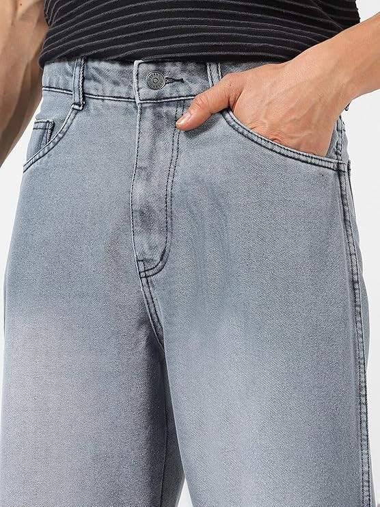 Urbano Fashion Men's Loose Baggy Fit Cut and Sew Panelled Jeans Non-