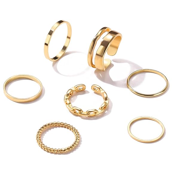 Shining Diva Fashion Latest Stylish Metal Boho Midi Finger Rings for Women and Girls - Set of 7 (D12983r), Golden