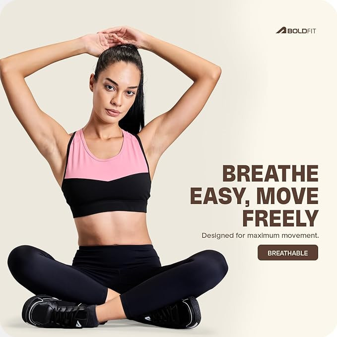 Boldfit Sports Bras for Women Removable Padded Sports Bra for Women Gym Sports Bra for Girls Workout Full Coverage Padded Sports Bra for Gym Yoga Running Scoop Neck Elastic Bottom Band Support