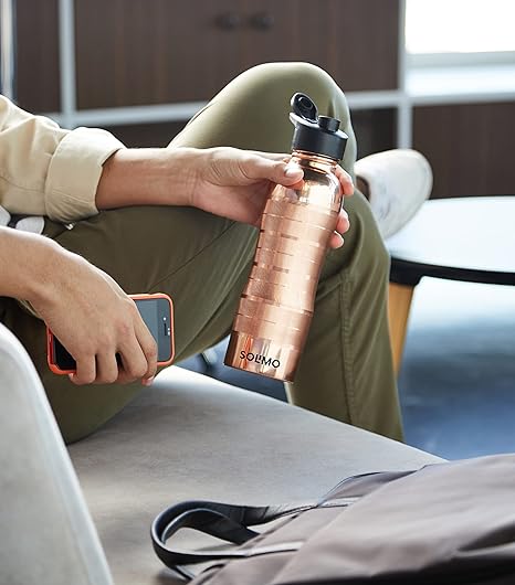 Solimo Copper Water Bottle | 100% Pure Copper Water Bottle I Leak Proof & Rust Proof I Copper Bottle for Home, School & Office | Matte Finish | 950 ml | Set of 2