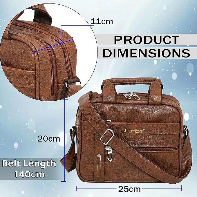 Storite 8 Inch Stylish Small PU Leather Sling Cross Body Travel Office One Side Shoulder Bag for Men Women (25 cm x 11 cm x 20 cm, Coffee Brown)