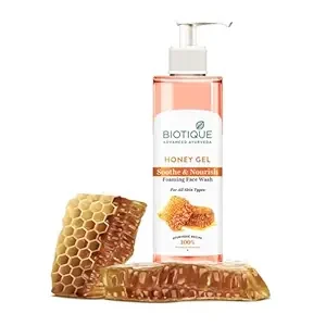 Biotique Honey Gel Soothe & Nourish Foaming Face wash | Soap Free Formula | Reduce Dryness | 100% Botanical Extracts | Suitable for All Skin Types | 200ml