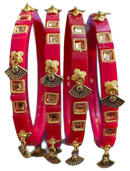Traditional gold Plated Red mina stone Bangle set