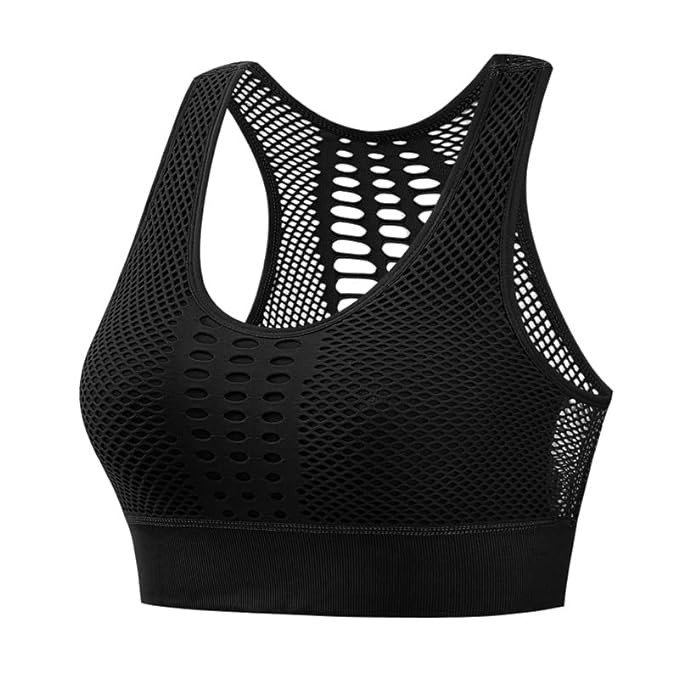 PLUMBURY Women's Padded Crop Top Sports Bra with Mesh Racerback for Gym/Yoga/Workout, Size M to 2XL