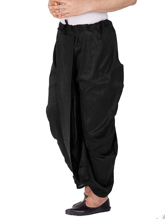 VASTRAMAY Mens Cotton Silk Dhoti (Black_VASMDTBL)