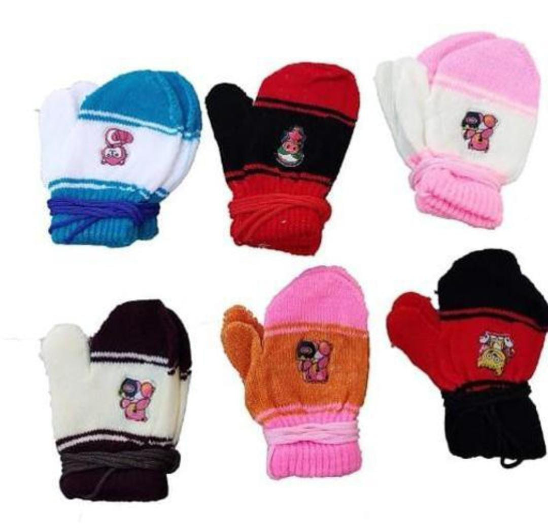 Madhavi Baby Boys & Girls Winter Woolen Multicolor Gloves Pack Of 6 For