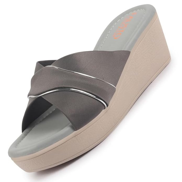 FAUSTO Women's Silver Lining Open Toe Cross Strap Wedge Slip On Sandal With Cushioned Footbed|Sandal For Party|Festive|Wedding