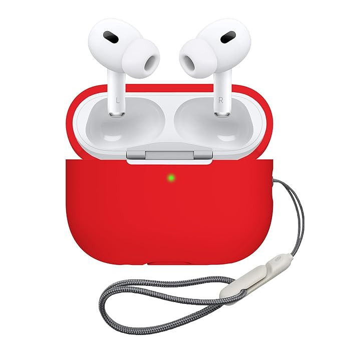 Sounce Soft Silicone Protective Case for Airpods pro 2 Case Cover with Antilost Lanyard, Full Protection Tough Shockproof Charging Case Compatible with Airpods pro 2 Gen-2 2022 with Carabiner - Red