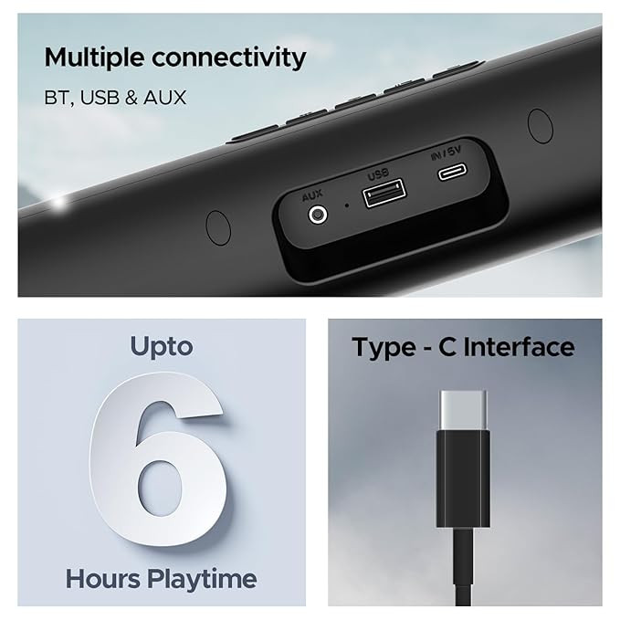 boAt Aavante Bar Groove, 16 W Signature Sound, Multiple Connectivity Modes, 6HRS Playtime, Bluetooth Sound Bar, Soundbar Speaker (Premium Black)