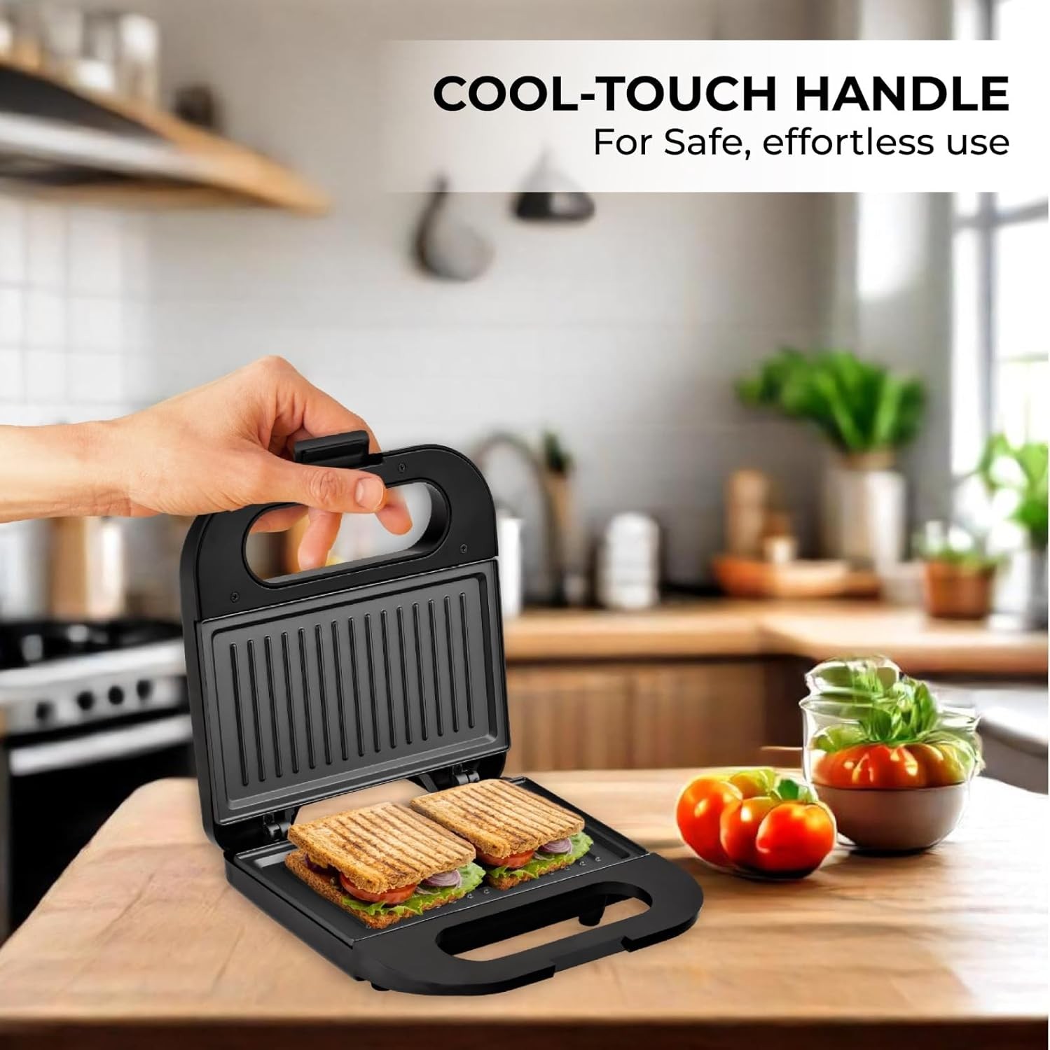 Milton Royal Pro Express 800W Toaster Griller Sandwich Maker | Top Stainless Steel Body | Non-Stick Fixed Grill Plates | Easy Clean | Power Indicators | 1 year Manufacturer Warranty - Black