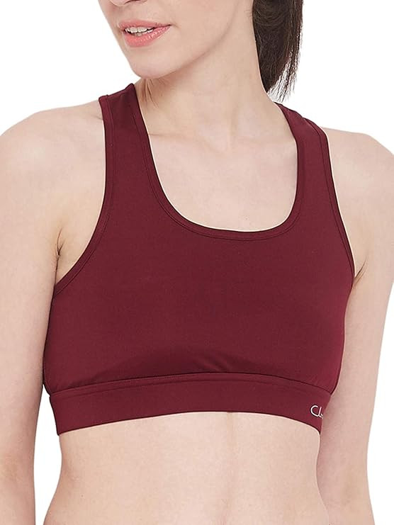 Clovia Women's Nylon Lightly Padded Wire Free Sports Bra (BR2084A09XXL_Maroon_2XL) Women Bra - Girls Bra Padded Bra Sports Bra Nylon Printed Bra (Full Coverage, Removable Padded) Everyday Bra Free Siz