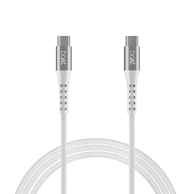 boAt Type-C C600 Tangle-Free, Sturdy Cable w/ 100W/5A Fast Charging & 10Gbps Data Transmission, 10000+ Bends Lifespan and Extended 1.5m Length,Compatible w/Xiaomi, Oneplus, Samsung, Vivo & Oppo(White)