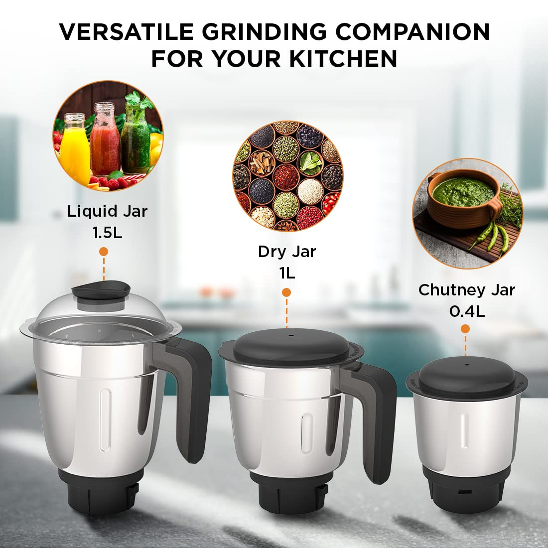 Crompton DuroElite 800Watt Mixer Grinder with Motor Vent-X Technology (3 Stainless Steel Jars, Mettalic Finish)