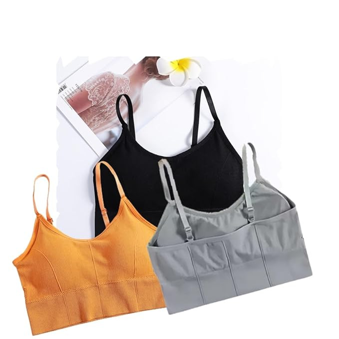 Acnos 7 Colors Women Cotton Padded Wire Free Sports Bra Fitness Yoga and Gymwear Fashionable Lifestyle Outdoor Life Free Size Pack of 3 Size 28-32