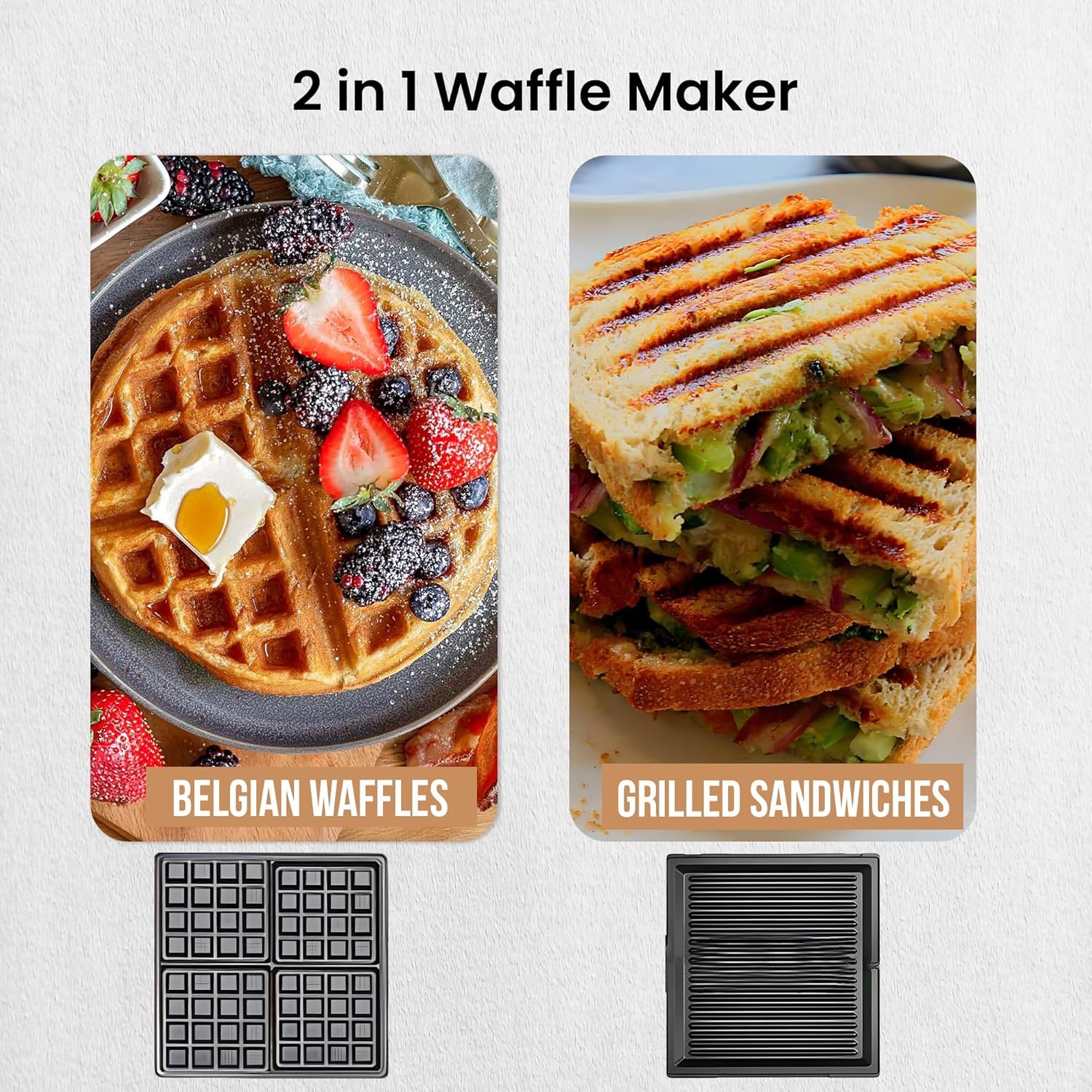 FUMATO 2 in 1 Sandwich Maker Electric 4 Slice with Grill and Waffle Attachement | Non Stick Detachable Waffle Maker & Toaster Sandwich Maker Electric | 1 Year Manufacturer Warranty