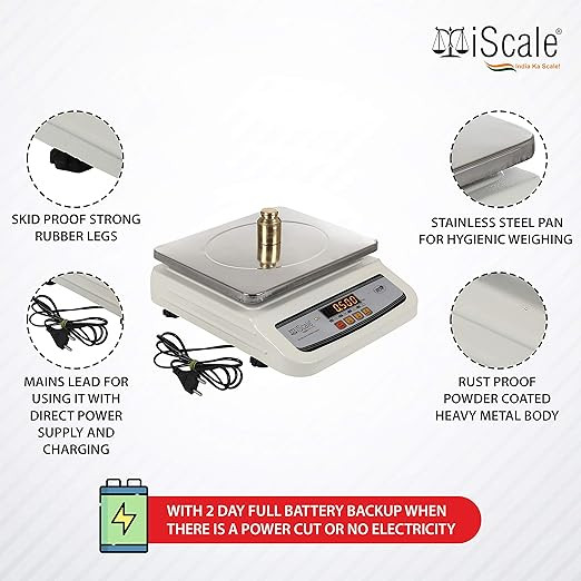 iScale i-02 Weight Capacity 30kg x 1g Digital Weighing Machine/Weighing Scale with Front and Back Double Display for All Shop, Kitchen and Commercial Purposes (10x12 inches, Silver)