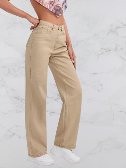 Reva Fab Women's Wideleg Flared Denim Jeans/Women's High Waist Wide Leg Jeans, Black Denim, Baggy Fit, Regular Length