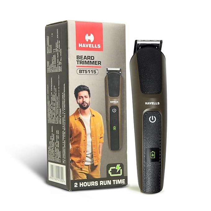 Havells Electric Beard Trimmer | Ipx7 Fully Washable | 120 Minutes Runtime | Upto 13Mm Length Settings | Cord & Cordless Use | 2 Years Guarantee | Brown | Bt5115 - Men