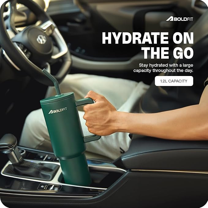 Boldfit Tumbler Bottle Water Bottle with Lid and Straw 1.2L Stainless Steel Double Insulated Tumblers for Hot & Cold Drink 100% Leakproof Tumbler with Handle & Reusable Straw Sipper with Brush 1200ml