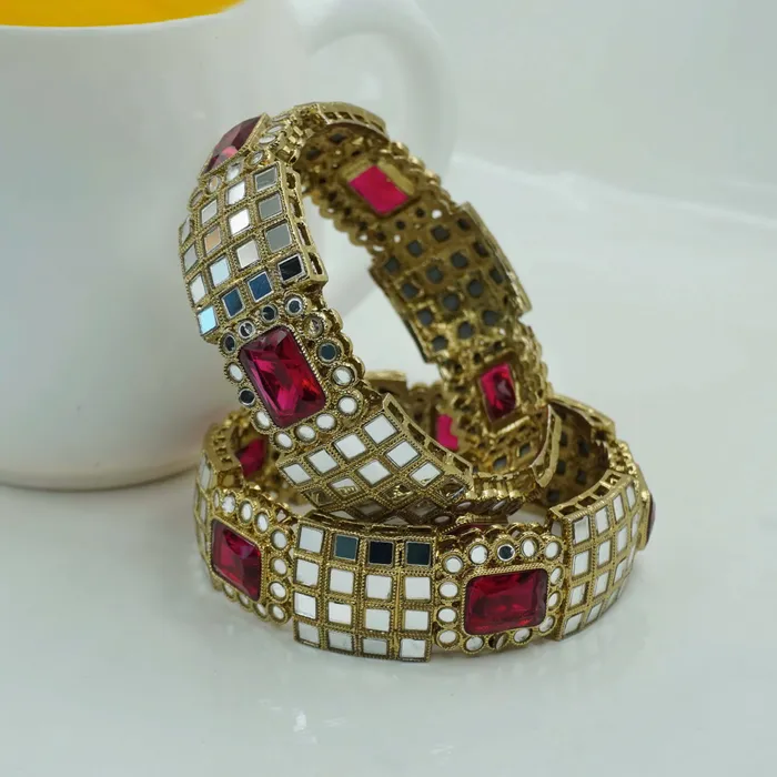 Beautiful Handcrafted ruby & mirror design bangle set