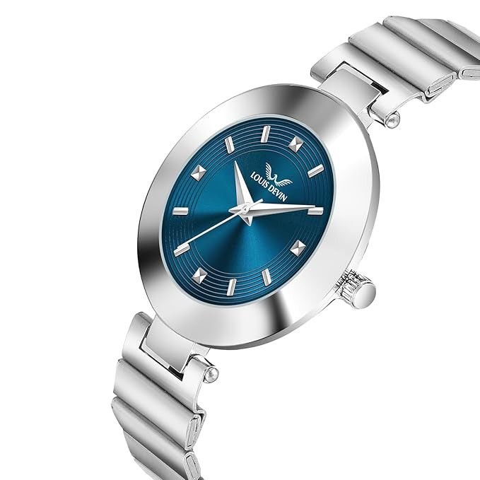 LOUIS DEVIN Stainless Steel Chain Analog Watch for Women (Green/Black/Blue Dial) | LD-RD177