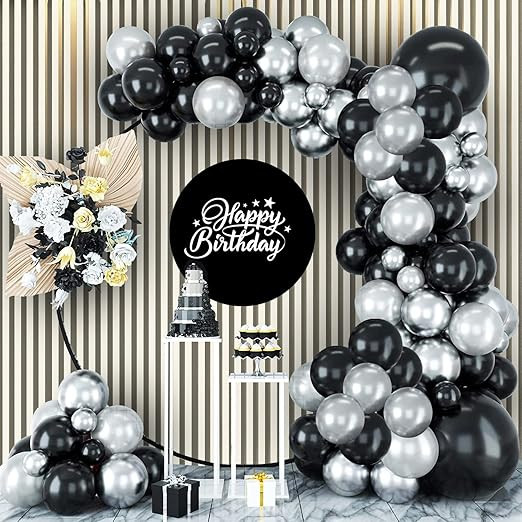 Party Propz Black Balloons for Decoration - Pack of 50 Black & Silver Metallic Balloons Visit the Party Propz Store