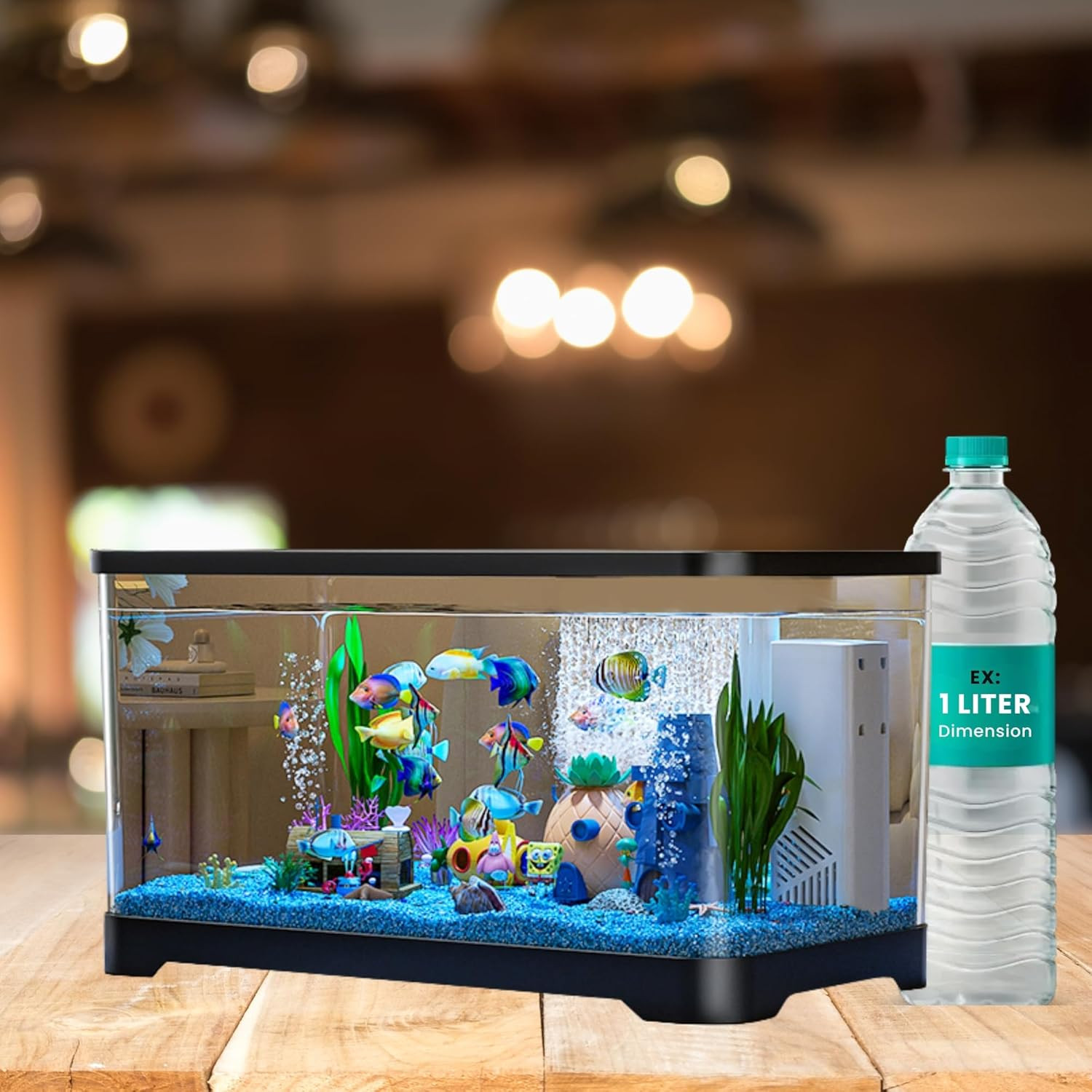 Buraq Unbreakable Curved Aquarium Fish Tank Set with Hang On Filter & Aquarium Light, Polycarbonate Material, Moulded Aquarium Tank (Medium 15.2L x 8.4W x 8.3H - Inches)