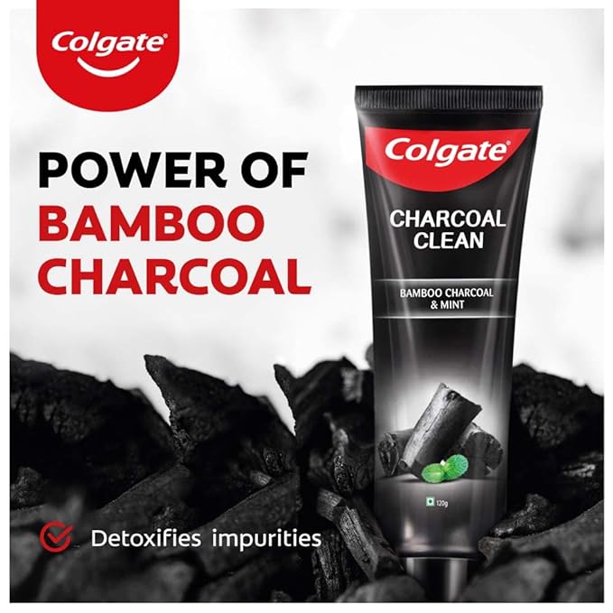 Colgacote Charcoal Clean 480g (120g x 4, Pack of 4) Black Gel Toothpaste, Deep Clean Toothpaste With Bamboo Charcoal & Wintergreen Mint For Plaque Removal & Tingling Fresh Mouth Experience