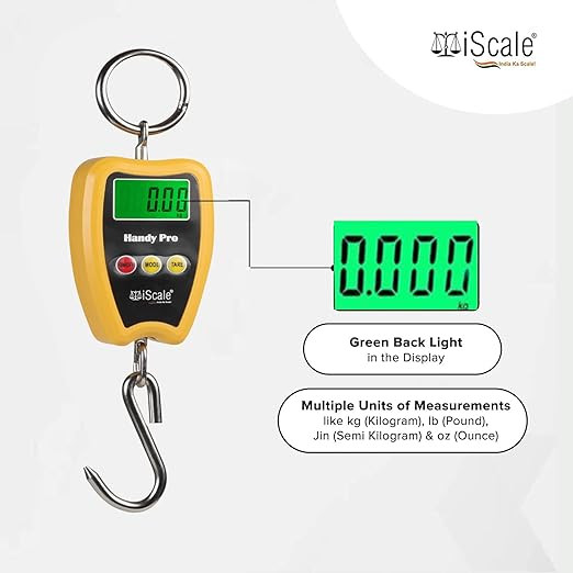iScale Handy Pro 200kg x 50g Digital Portable Hanging Weighing Scale with Stainless Steel Hook for Industries, Cylinder, Fishing and Multipurpose Domestic Weighing Use